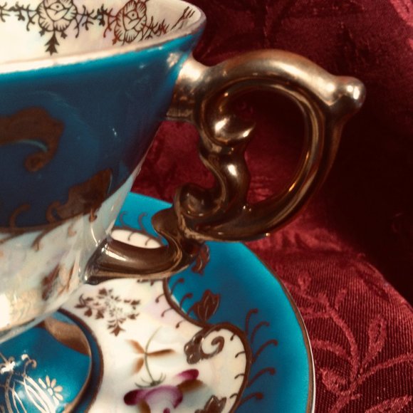 Royal Sealy Japan Iridescent Blue Gold Teacup - Picture 5 of 14